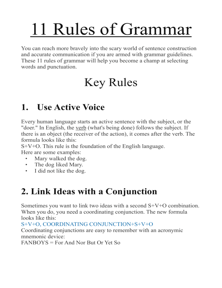 11 Rules Of Grammar