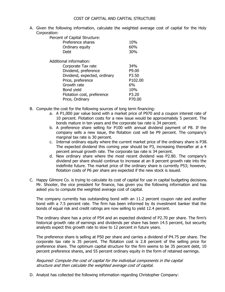 COST OF CAPITAL AND CAPITAL STRUCTURE