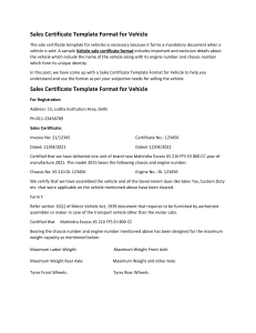 Sample Vehicle Sales Certificate Template Format