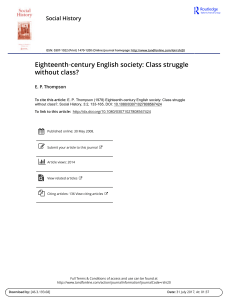 Social history Eighteenth Century English Society Class Struggle Without Class E.P. Thompson 