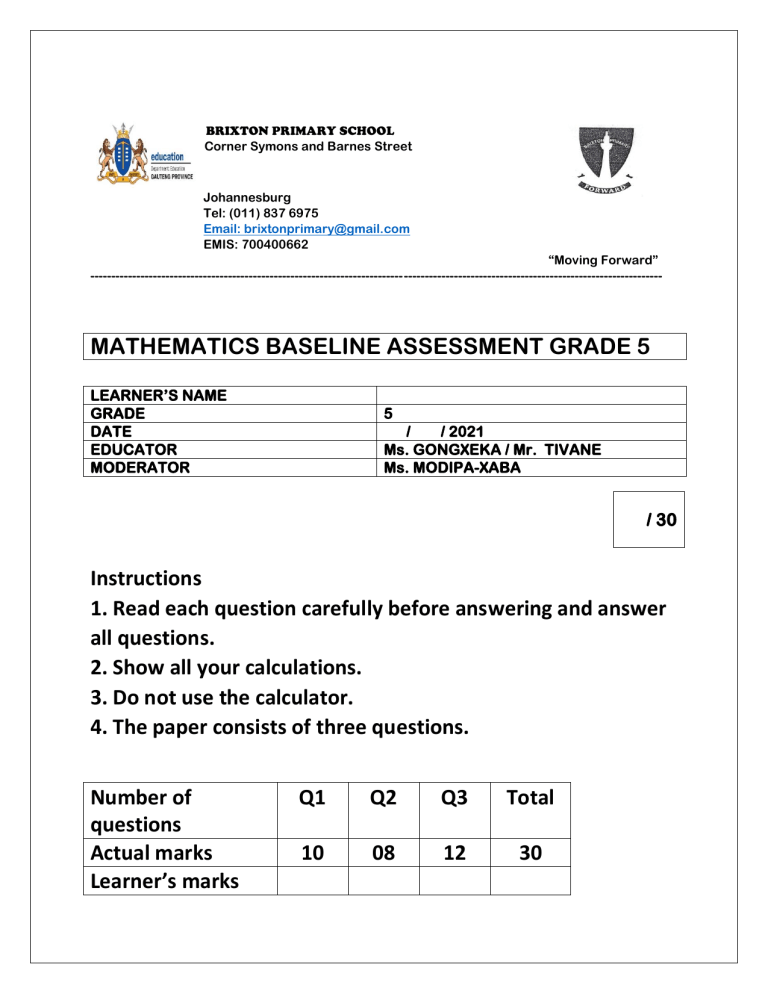 maths-baseline-assessment-grade-5