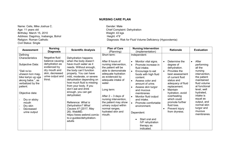 Nursing Care Map Examples