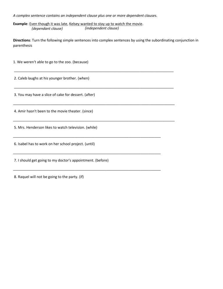 Forming Complex Sentences Worksheets