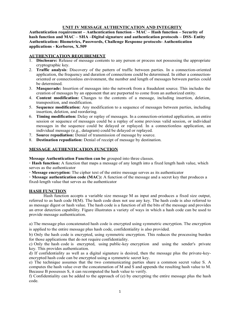 Message Authentication and Integrity Lecture Notes