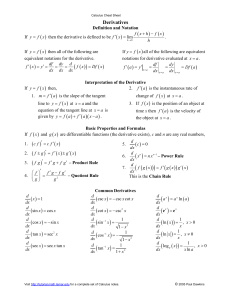 Calculus Cheat Sheet Derivatives