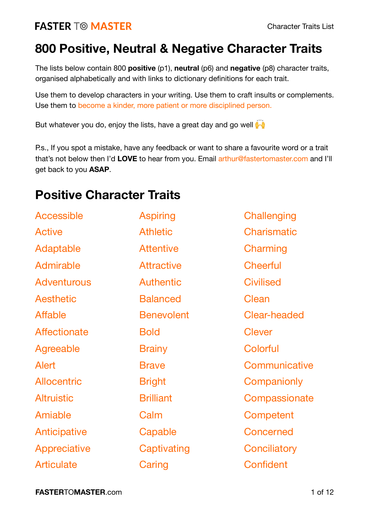 Character Traits List V1 0