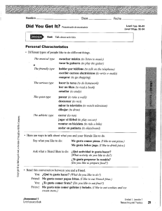 Spanish Vocabulary Worksheet: Personal Characteristics & Preferences