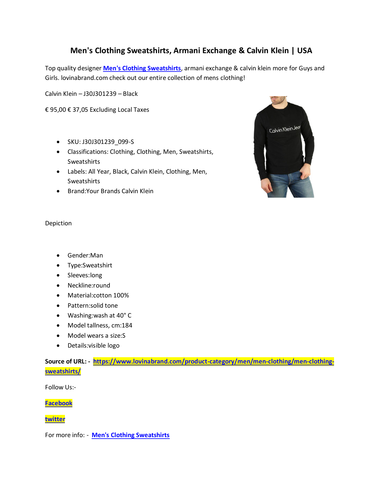Men's Clothing Sweatshirts, Armani Exchange & Calvin Klein USA