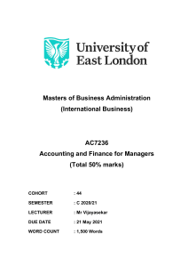 C44 AC7236 Accounting and Finance for Managers - Assignment