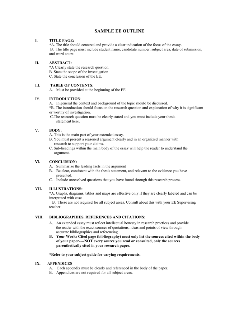 ib extended essay outline example