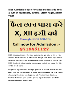 Nios Admission open for failed students do 10th & 12th in kapashera, dwarka, uttam nagar, palam vihar