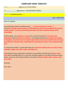 COMPLAINT EMAIL  letter TEMPLATE