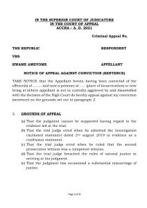 Notice of appeal against conviction in Ghana