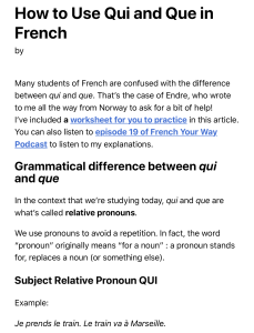 How to Use Qui and Que in French