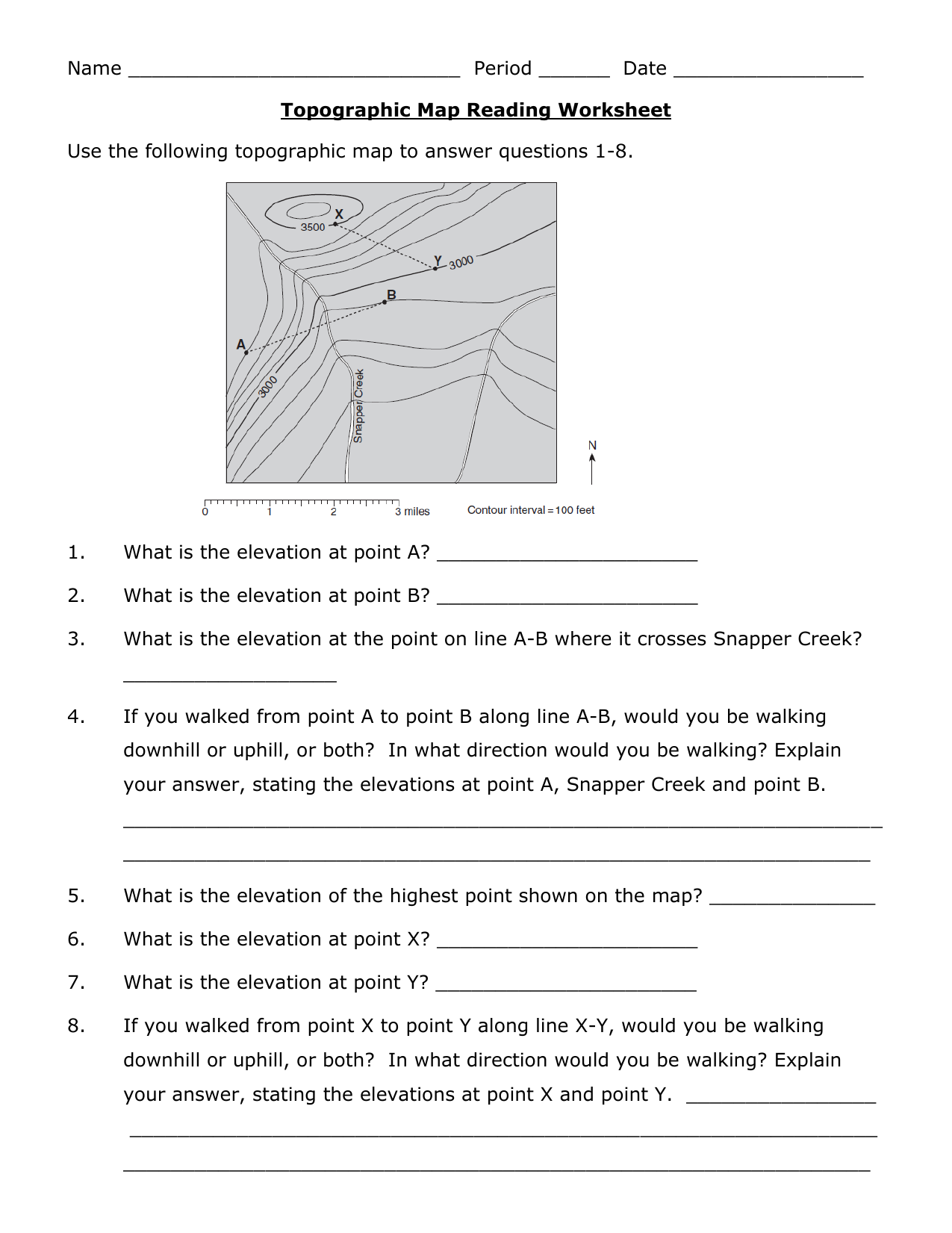 Topographic Map Reading Worksheet With Regard To Topographic Map Reading Worksheet Answers
