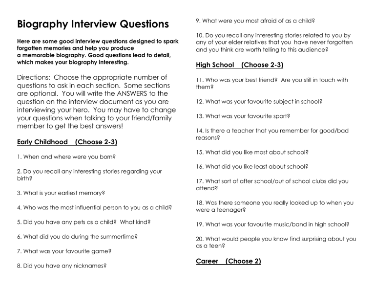 biography questions for research