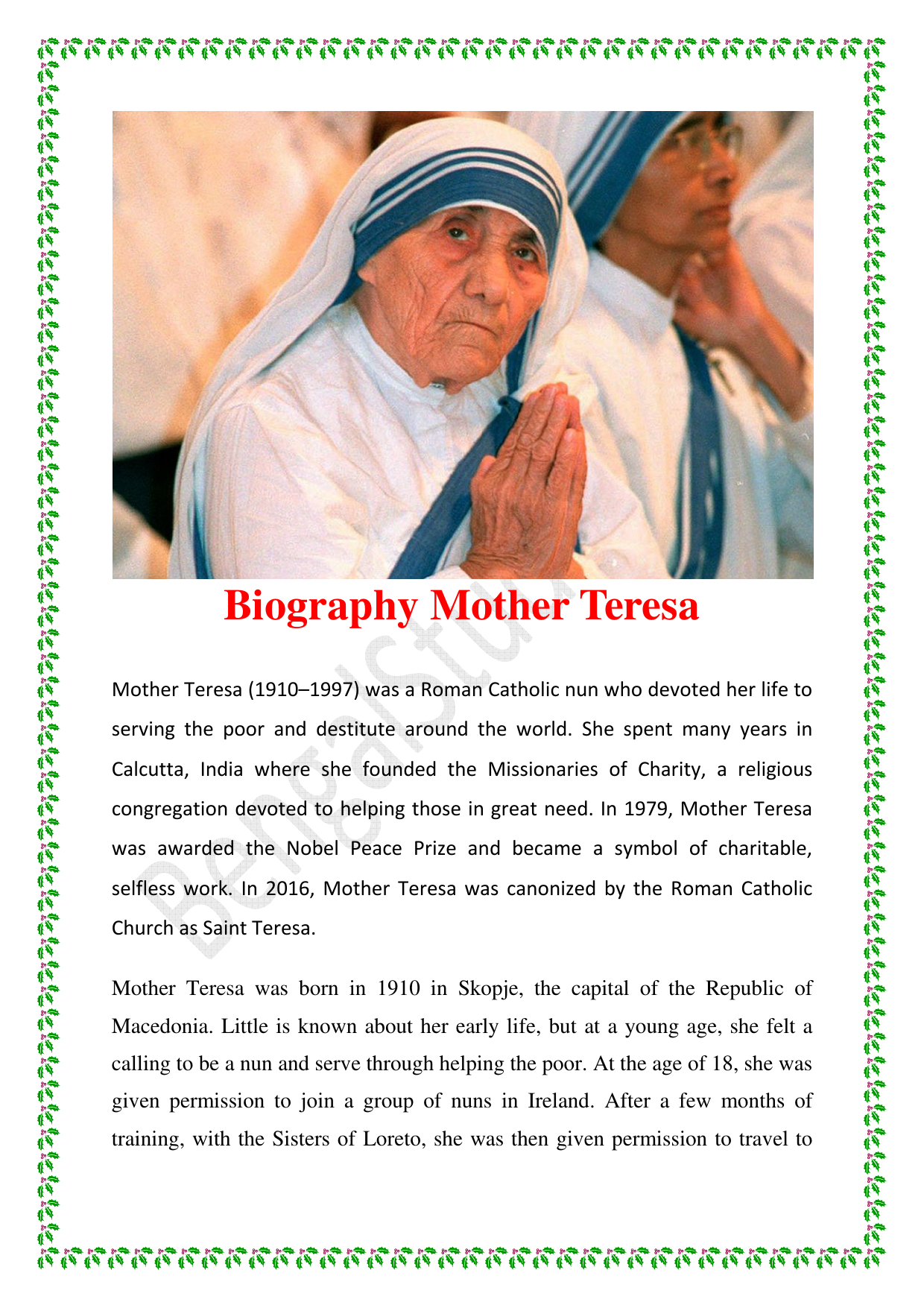 sample biography of my late mother