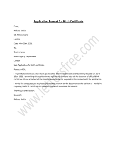 Application for Birth Certificate format