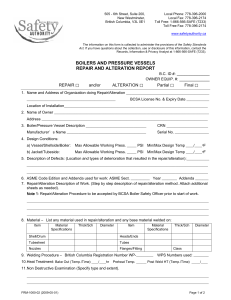 Boiler and Pressure Vessels Repair and Alteration Report Form 1060