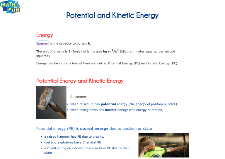 Potential And Kinetic Energy