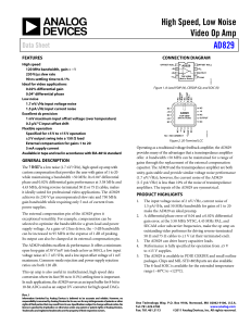 AD829: High-Speed, Low-Noise Video Op Amp Data Sheet