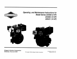 Briggs & Stratton Engine Instructions: Model Series 233400+