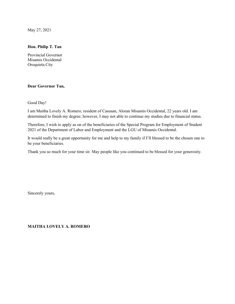 application letter for government house