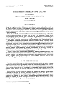 Energy Policy Modeling & Analysis: Survey Article