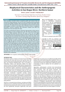 Biophysical Characteristics and the Anthropogenic Activities in San Roque River, Northern Samar