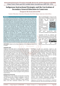 Indigenous Instructional Strategies and the Curriculum of Secondary General Education in Cameroon