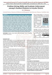 Problem Solving Ability and Academic Achievement among Ix Standard Students in Ariyalur District