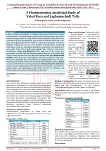 A Pharmaceutico Analytical Study of Vahni Rasa and Laghumashadi Taila