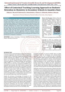 CTLA & Chemistry Retention in Secondary Schools