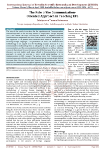 The Role of the Communication Oriented Approach in Teaching EFL