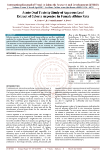 Acute Oral Toxicity Study of Aqueous Leaf Extract of Celosia Argentea in Female Albino Rats