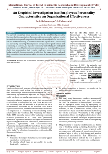 An Empirical Investigation into Employees Personality Characteristics on Organizational Effectiveness