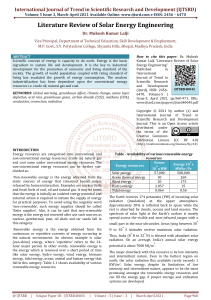 Literature Review of Solar Energy Engineering