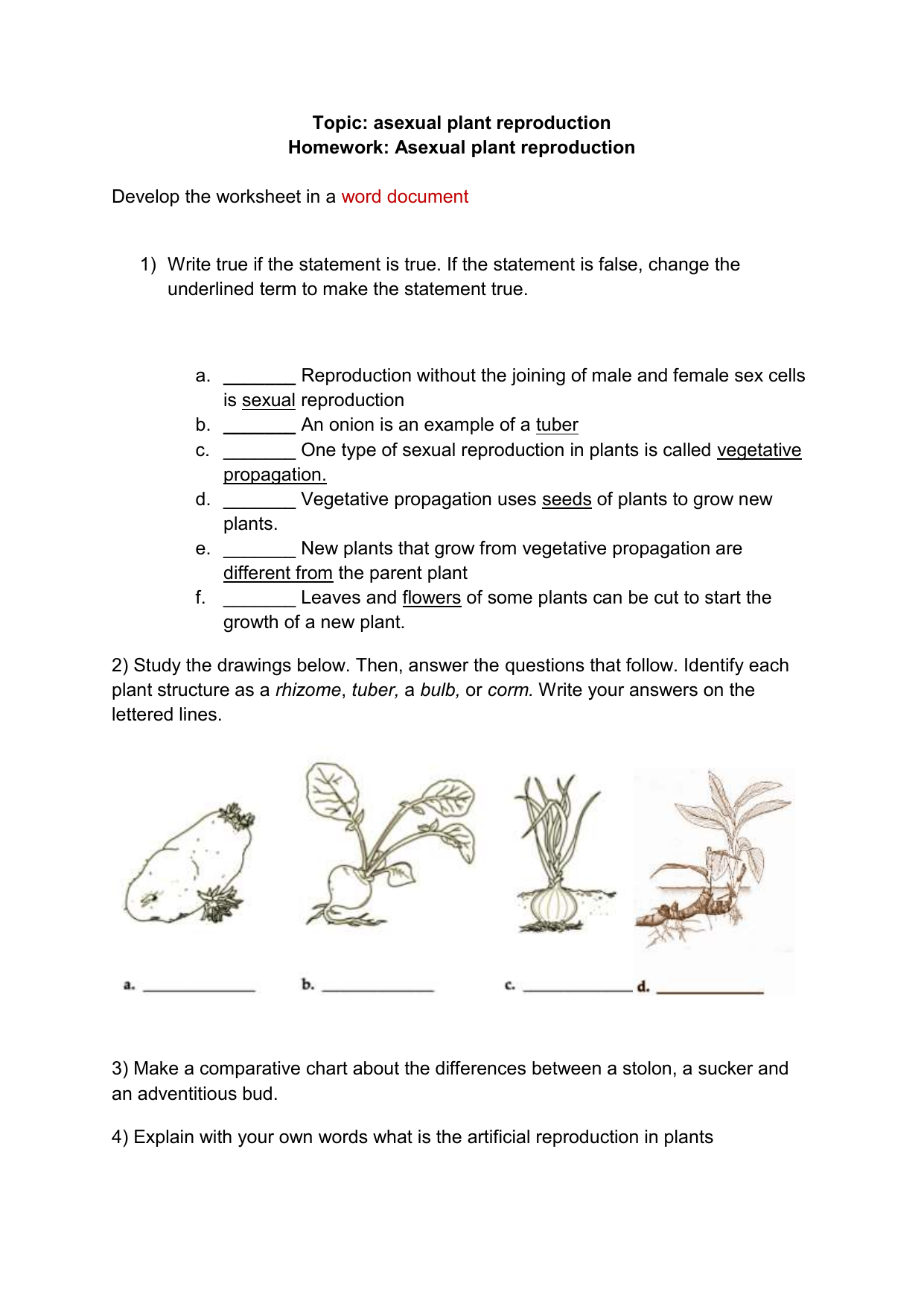 Asexual plant reproduction worksheet Intended For Plant Reproduction Worksheet Answers