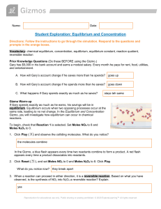 EquilibriumConcentrationSE Gizmo worksheet