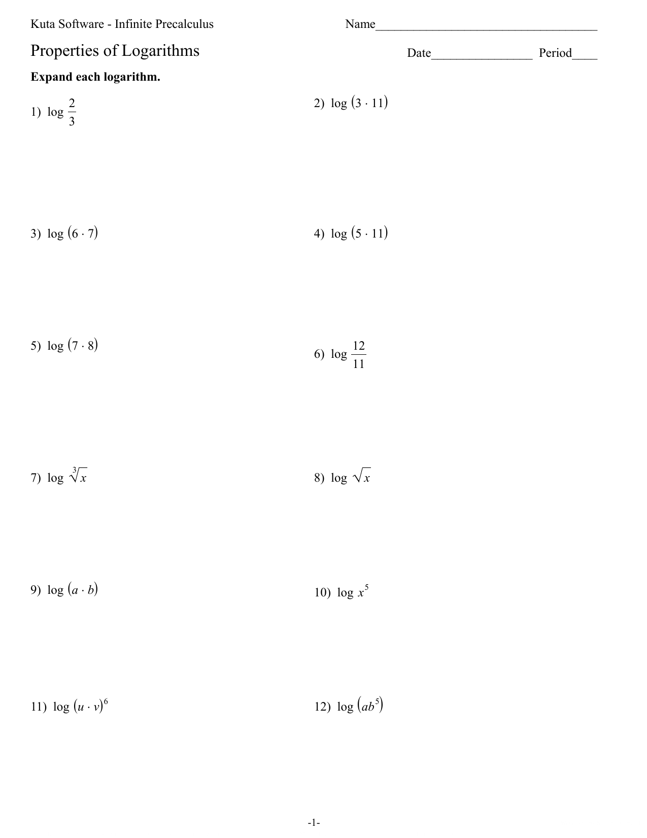 Expanding And Condensing Logarithms Worksheet Precalculus Janel Star