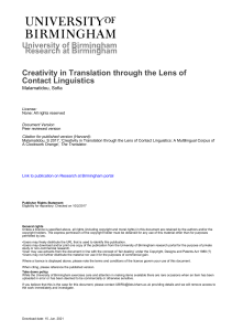 Creativity in Translation: A Clockwork Orange & Contact Linguistics