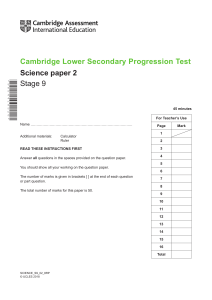 Cambridge Lower Secondary Progression Test - Science 2018 Stage 9 - Paper 2 Question (1)