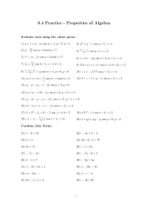 0.4 Properties of Algebra Practice