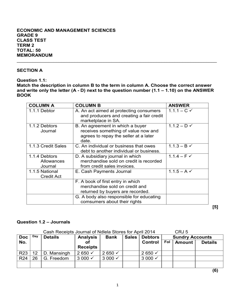 GRADE 9 EMS CLASS TEST TERM 2 Test corrections