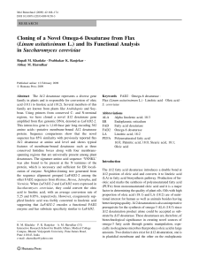 Cloning of a Novel Omega-6 Desaturase from Flax