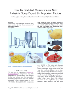 How to find and maintain your next Industrial Spray Dryer? Six Important Factors