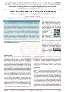 Covid 19 Prediction in India using Machine Learning