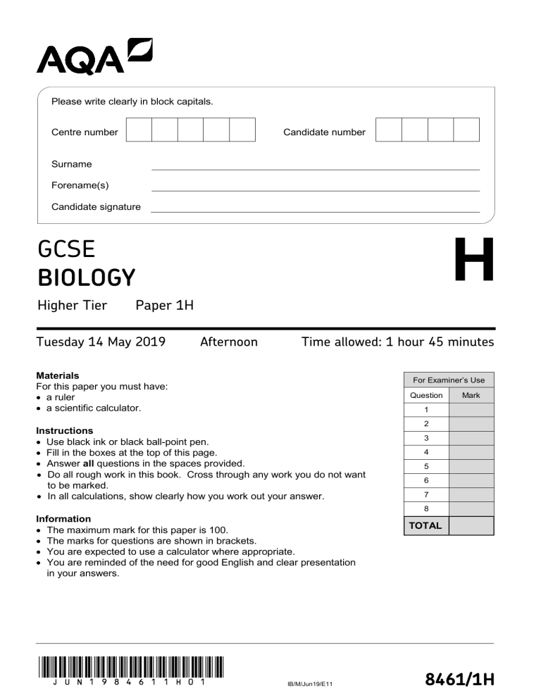 biology essay past papers