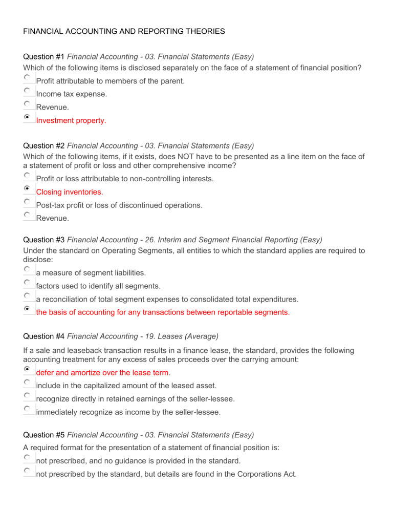 FINANCIAL ACCOUNTING AND REPORTING THEORIES