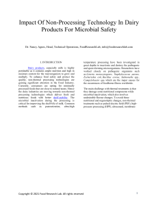 Impact of non-processing technology in dairy products for microbial safety | Foodresearchlab